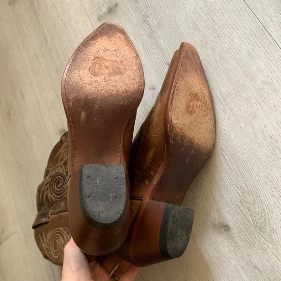 Justin Womens Distressed 10B Leather Western Cowboy Boots Snip Toe Swirl Stitch - Picture 9 of 15